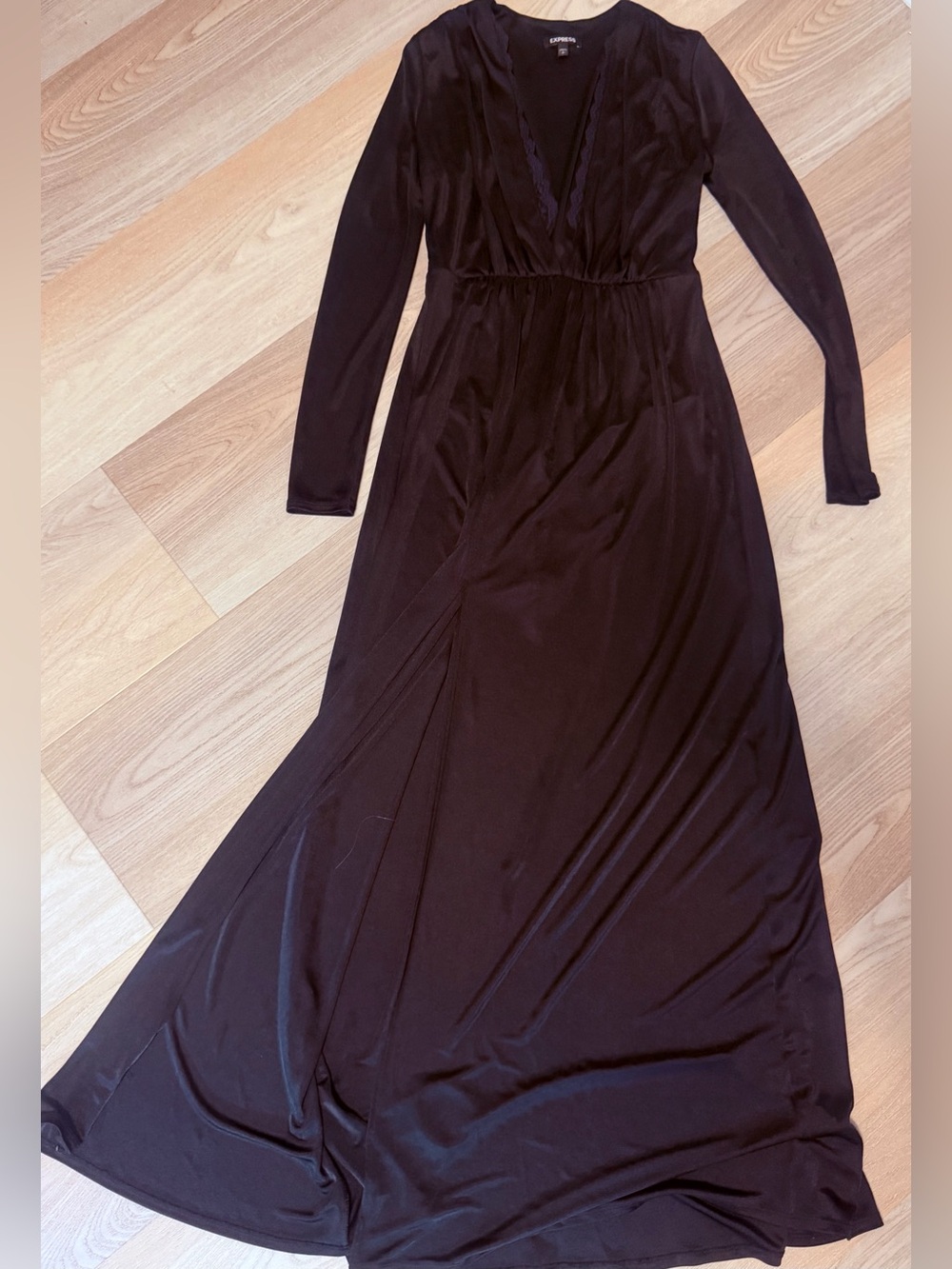 Express Black Long-Sleeve Maxi Wrap Dress